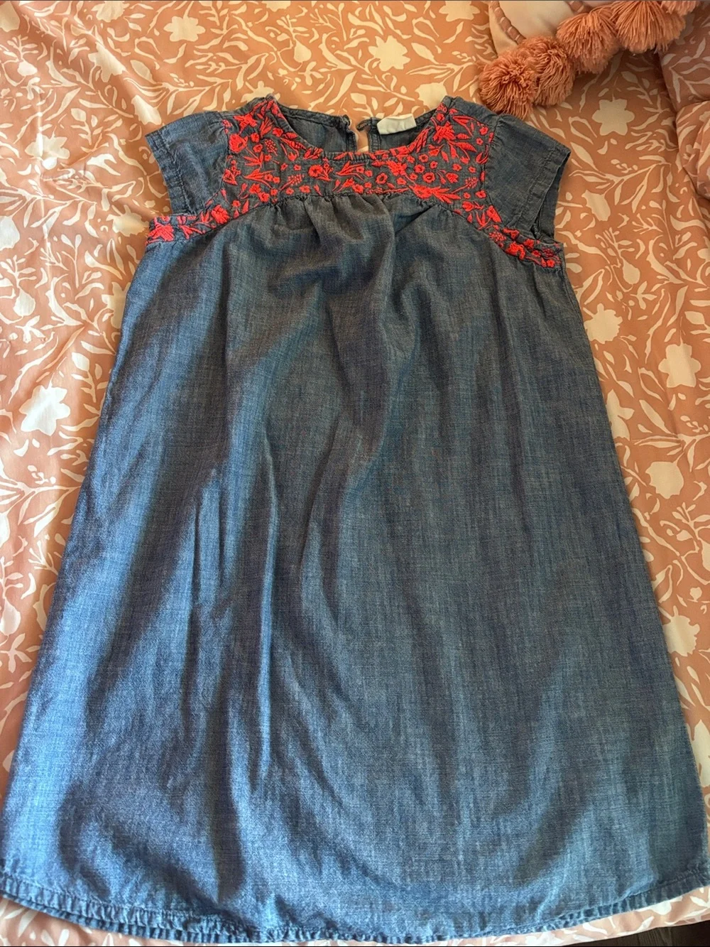 Crazy 8 Girls Chambray Dress with Red Embroidery